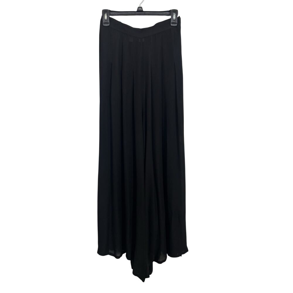 Vtg 90s Black Tie Oleg Cassini 100% Silk Sheer Black Wide Leg Pants Size 8